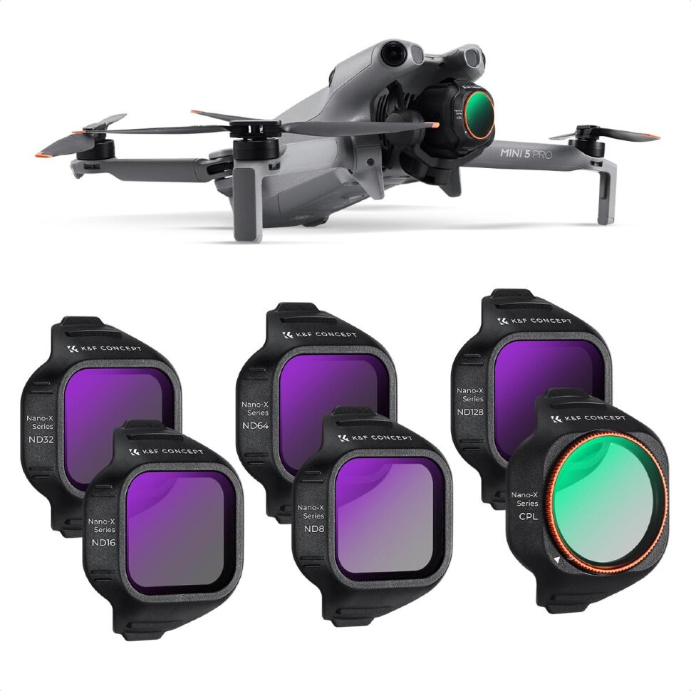 Комплект светофильтров K&F Concept CPL + ND8/16/32/64/128 для DJI Mini 5 Pro (6шт)