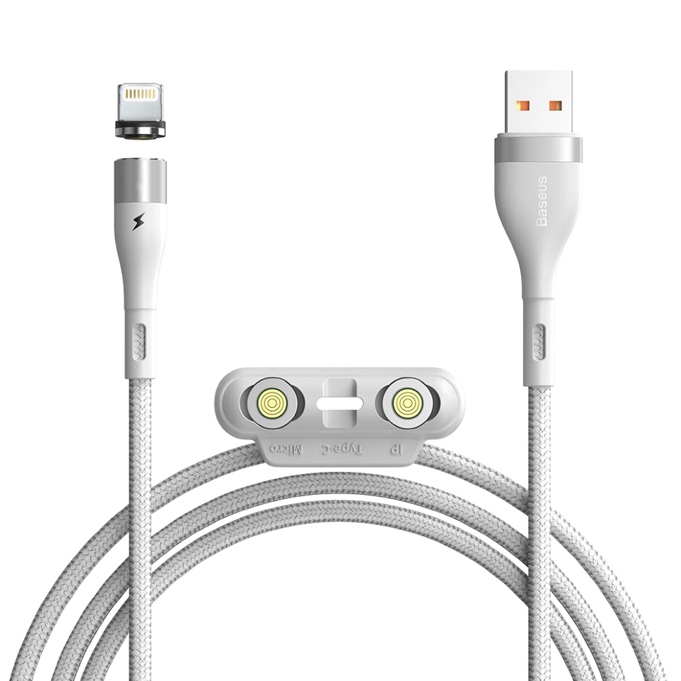 Кабель Baseus Zinc Magnetic USB - Micro USB+Lightning+Type-C 5А 1м Белый 