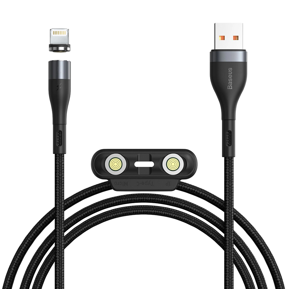 Кабель Baseus Zinc Magnetic USB - Micro USB+Lightning+Type-C 5А 1м Серый+Черный 