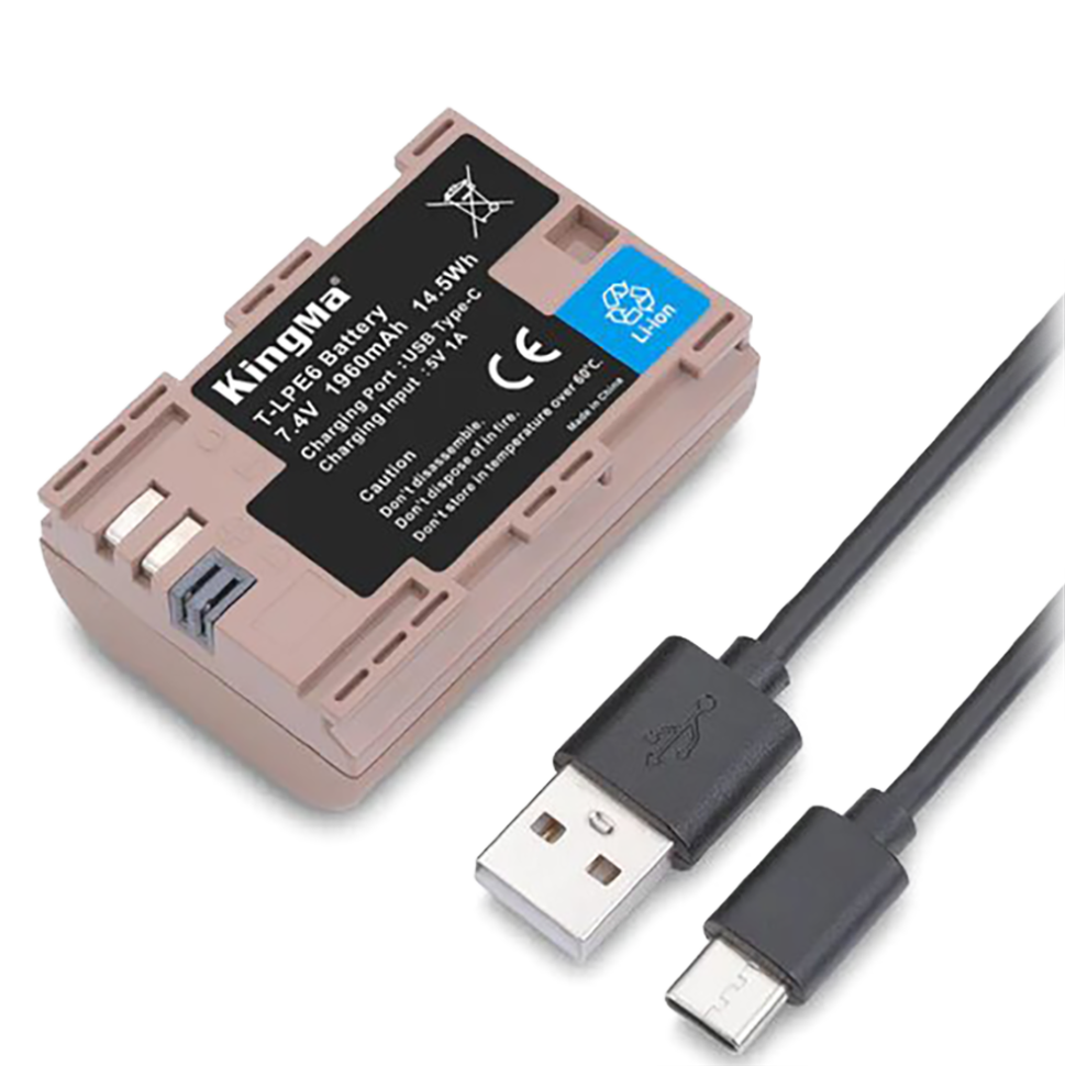 Аккумулятор Kingma LP-E6 Type-C 1960mAh 