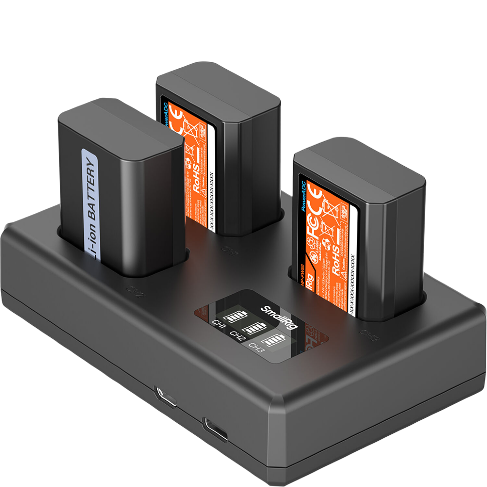 3 аккумулятора NP-FW50 + зарядное устройство SmallRig 6019 Triple Charger Kit 
