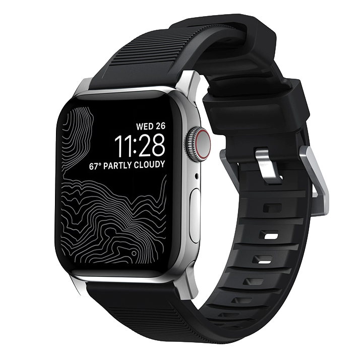 Ремешок Nomad Rugged Strap V.2 для Apple Watch 42/44 mm Черный с серебряной фурнитурой 