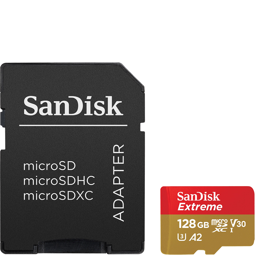 Карта памяти SanDisk Extreme microSDXC A2 C10 V30 UHS-I U3 128GB для экшн камер и дронов + SD Adapter 