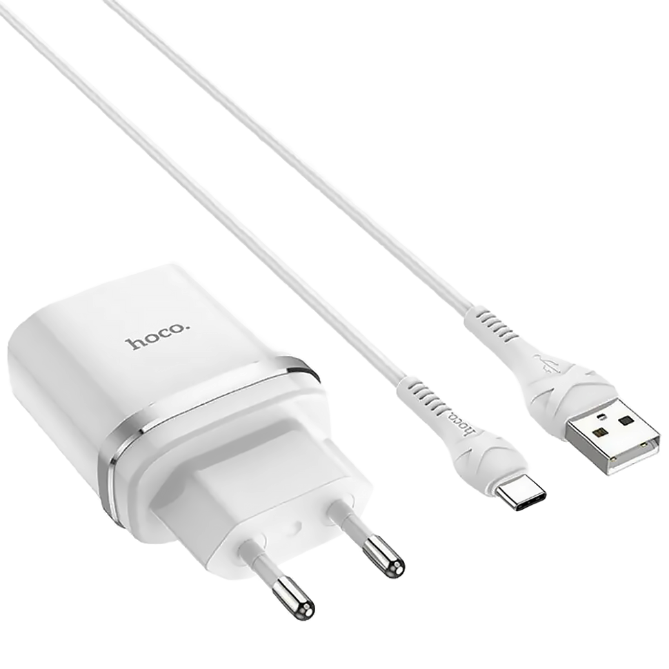 Сетевой адаптер HOCO C12Q 18W Белый + кабель Type-C 1м 