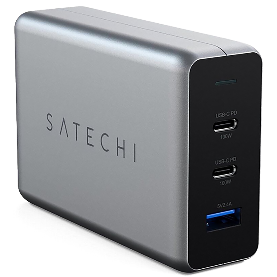 Зарядное устройство Satechi Compact Charger GaN Power (Type-C 100 Вт, USB 12 Вт) Серый космос 