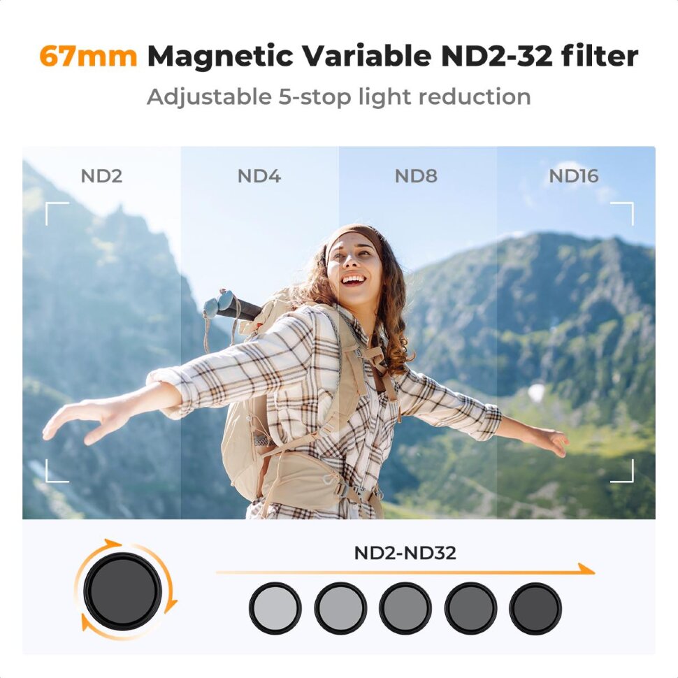 Светофильтр K&F Concept Nano-X Magnetic VND 1-5 stop 67мм