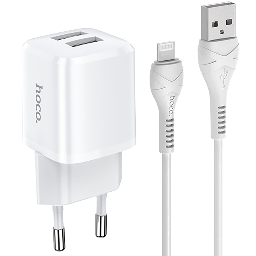 Сетевой адаптер HOCO C73A Glorious Белый + кабель Lightning 1м 