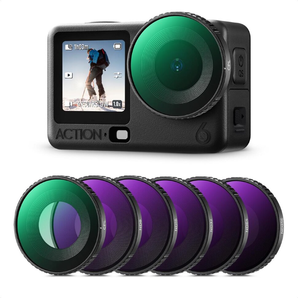 Комплект светофильтров K&F Concept Screw-in CPL + ND для DJI Osmo Action 6 (6шт)