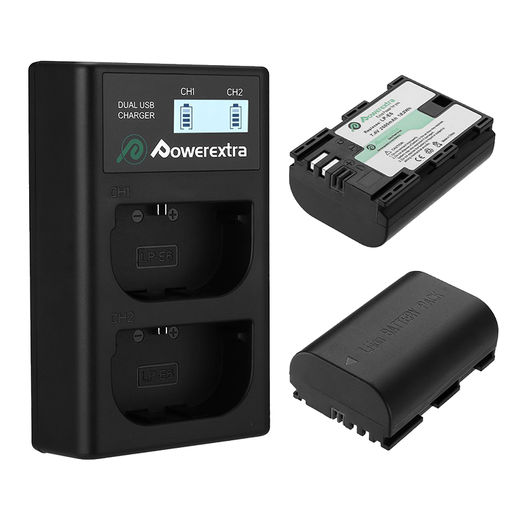 2 аккумулятора LP-E6 + зарядное устройство Powerextra CO-7132 