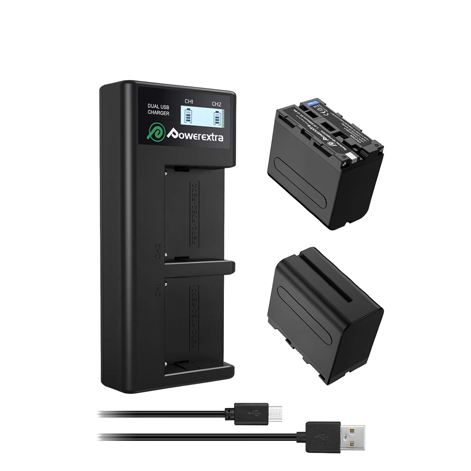2 аккумулятора + зарядное устройство Powerextra NP-F970 (micro USB) (Уцененный кат.Б) 